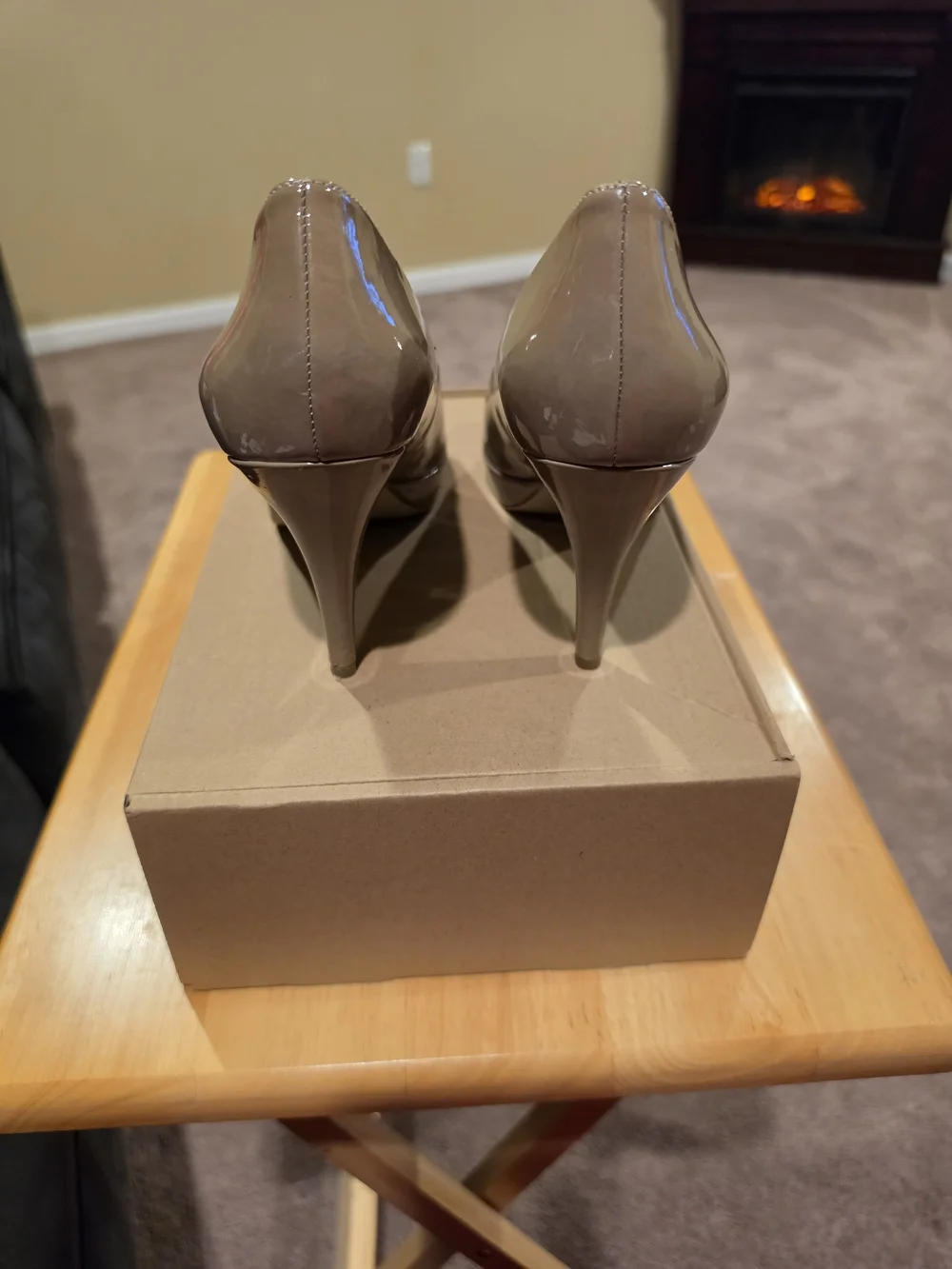 Enzo Angiolini Taupe Patent Peep-Toe Heels